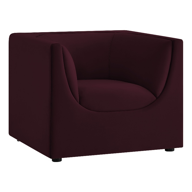 Modway Hilda Curved Back Performance Velvet Upholstered Armchair in Mulberry