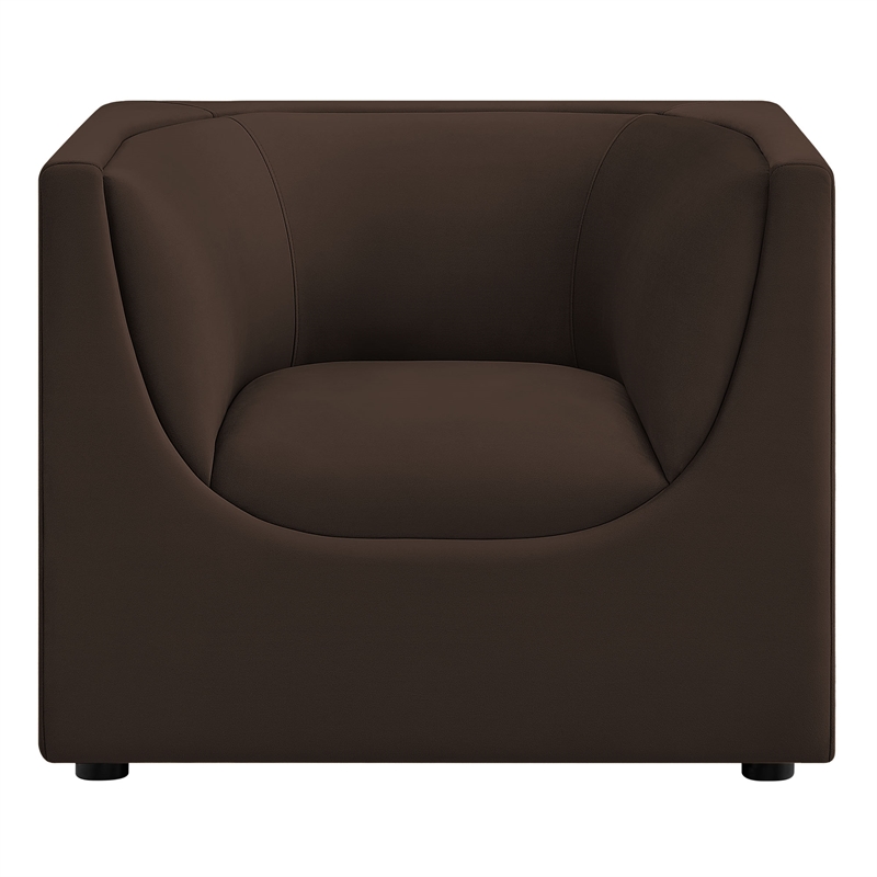 Modway Hilda Curved Back Performance Velvet Upholstered Armchair Chocolate Brown
