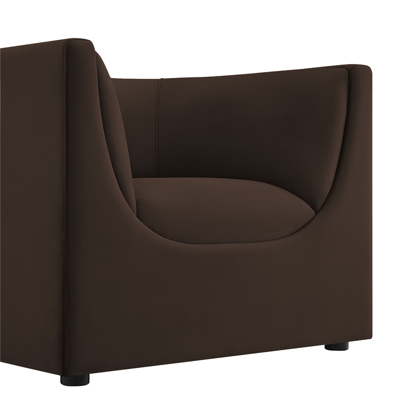 Modway Hilda Curved Back Performance Velvet Upholstered Armchair Chocolate Brown