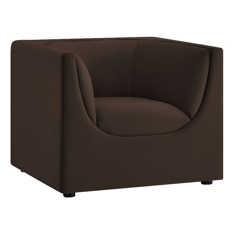 Modway Hilda Curved Back Performance Velvet Upholstered Armchair Chocolate Brown