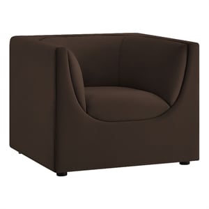 Modway Hilda Curved Back Performance Velvet Upholstered Armchair Chocolate Brown