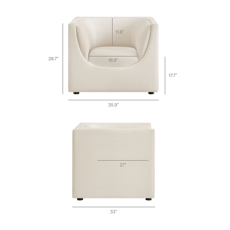 Modway Hilda Curved Back Performance Velvet Upholstered Armchair in Alabaster