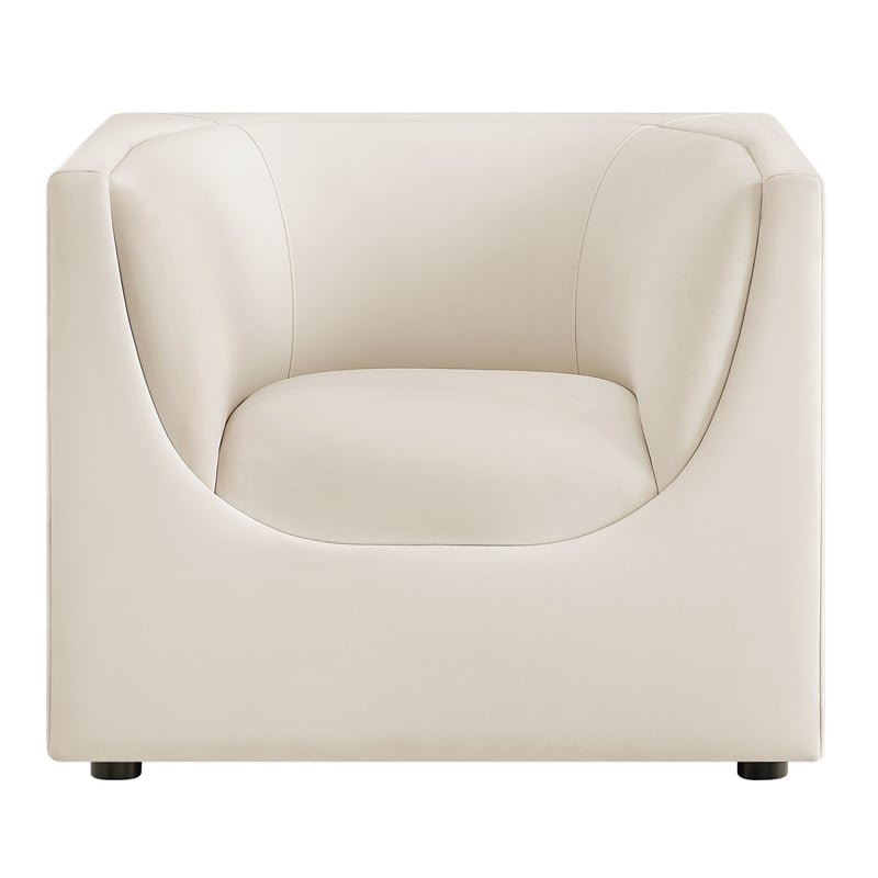 Modway Hilda Curved Back Performance Velvet Upholstered Armchair in Alabaster