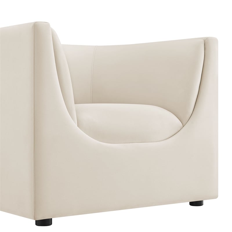 Modway Hilda Curved Back Performance Velvet Upholstered Armchair in Alabaster