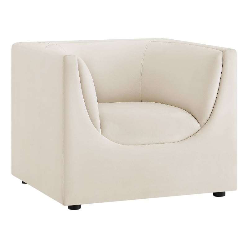 Modway Hilda Curved Back Performance Velvet Upholstered Armchair in Alabaster