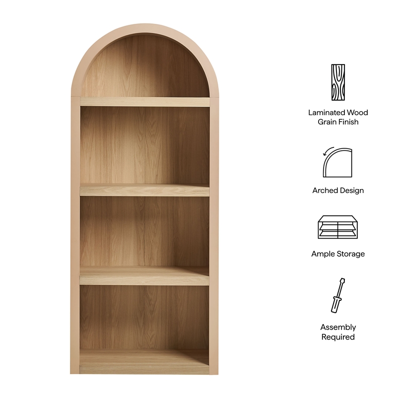 Caleb 4 Arched Display Shelf Bookcase in Tan