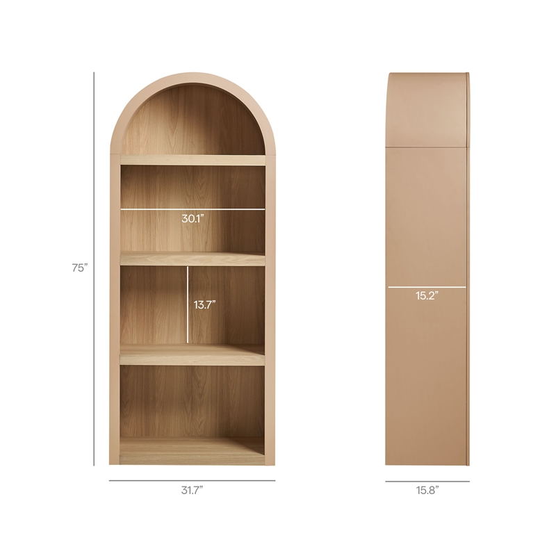 Caleb 4 Arched Display Shelf Bookcase in Tan