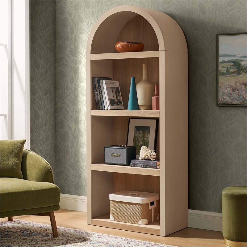 Caleb 4 Arched Display Shelf Bookcase in Tan