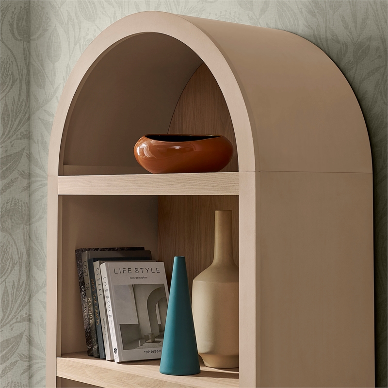 Caleb 4 Arched Display Shelf Bookcase in Tan