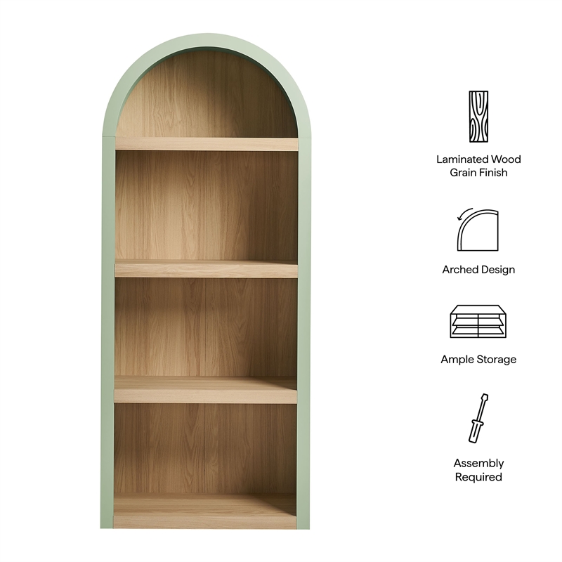 Caleb 4 Arched Display Shelf Bookcase in Sage