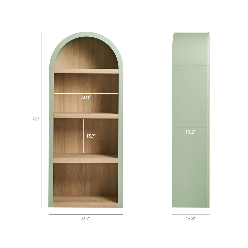 Caleb 4 Arched Display Shelf Bookcase in Sage