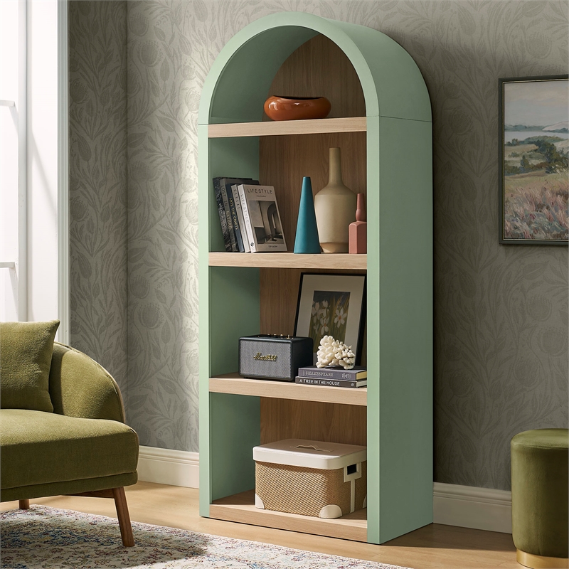 Caleb 4 Arched Display Shelf Bookcase in Sage