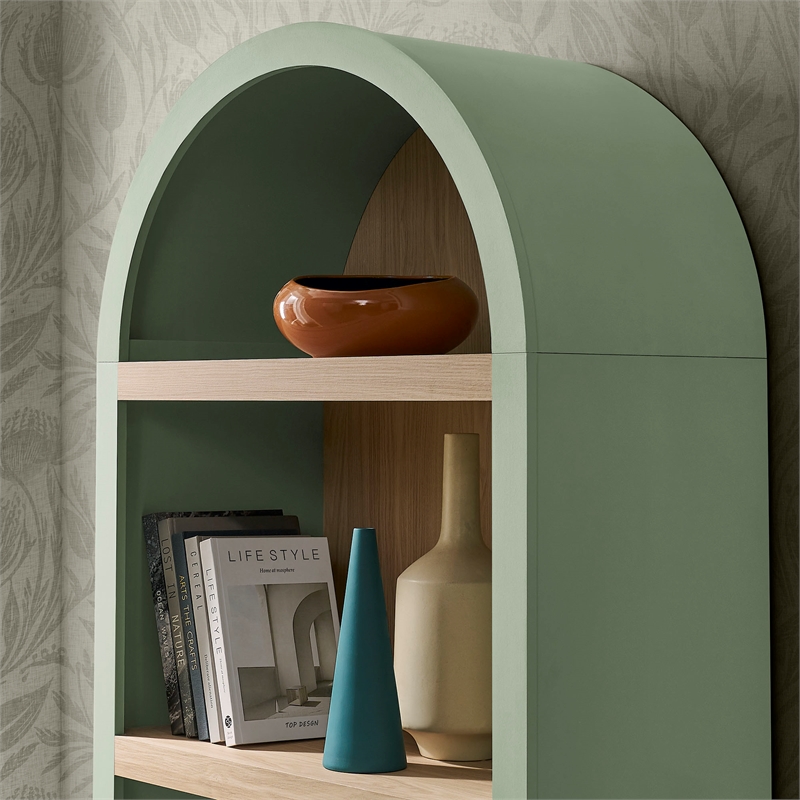 Caleb 4 Arched Display Shelf Bookcase in Sage