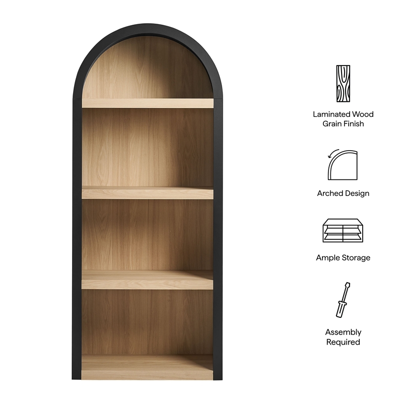 Caleb 4 Arched Display Shelf Bookcase in Black