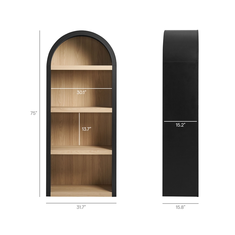 Caleb 4 Arched Display Shelf Bookcase in Black