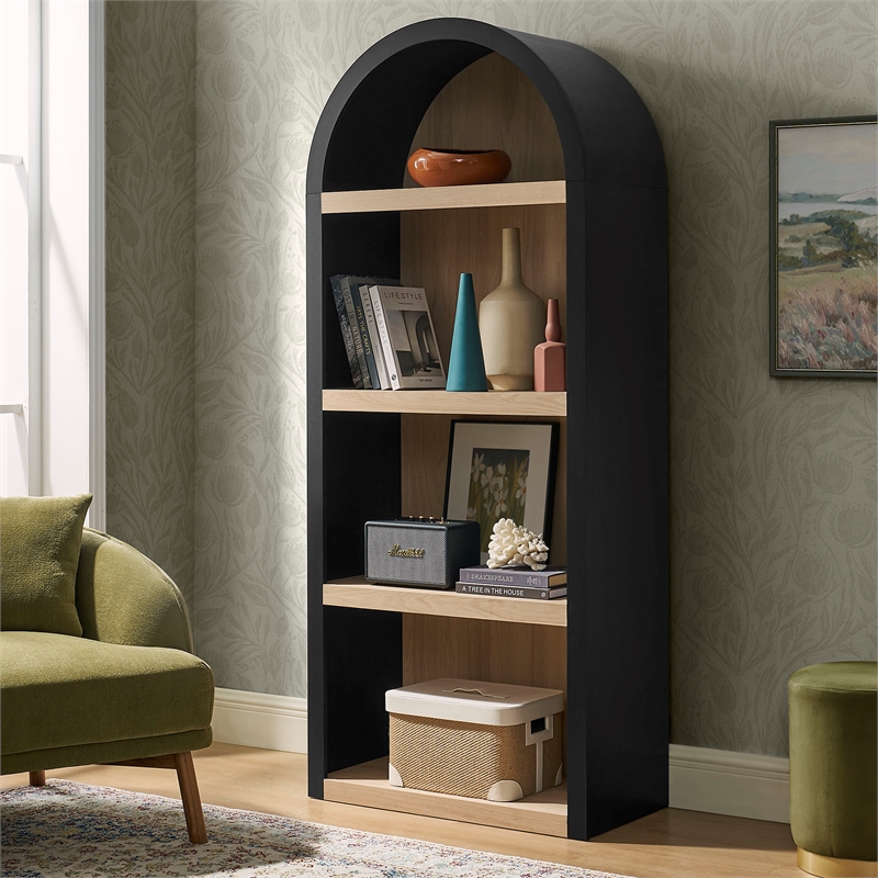 Caleb 4 Arched Display Shelf Bookcase in Black