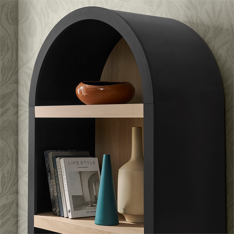 Caleb 4 Arched Display Shelf Bookcase in Black
