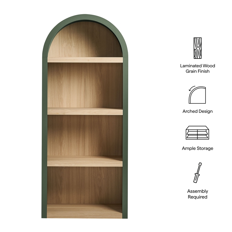 Caleb 4 Arched Display Shelf Bookcase in Hunter Green