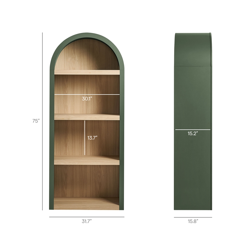 Caleb 4 Arched Display Shelf Bookcase in Hunter Green