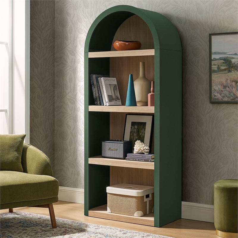 Caleb 4 Arched Display Shelf Bookcase in Hunter Green