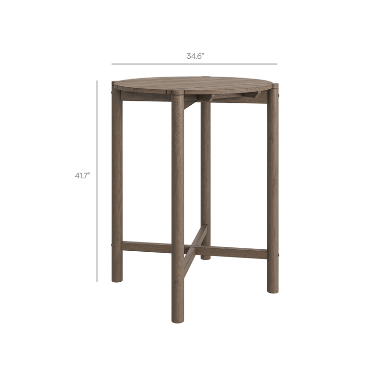 Eleni 3-Piece Outdoor Teak Wood Bar Set in Weathered Gray Pebble