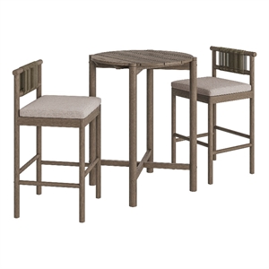 Eleni 3-Piece Outdoor Teak Wood Bar Set in Weathered Gray Pebble