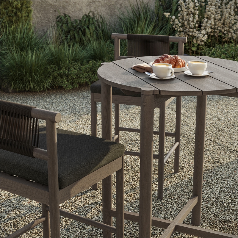 Eleni 3-Piece Outdoor Teak Wood Bar Set in Weathered Gray Flint