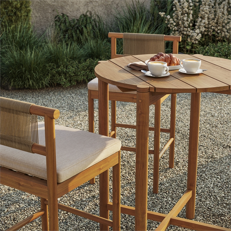 Eleni 3-Piece Outdoor Teak Wood Bar Set in Natural Sail
