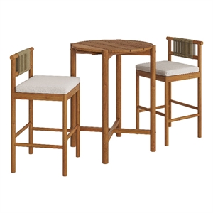 Eleni 3-Piece Outdoor Teak Wood Bar Set in Natural Sail