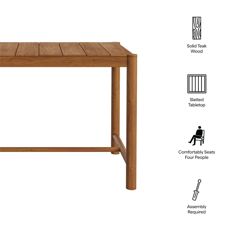 Eleni Rectangle 56-Inch Outdoor Teak Wood Rectangular Bar Table in Natural