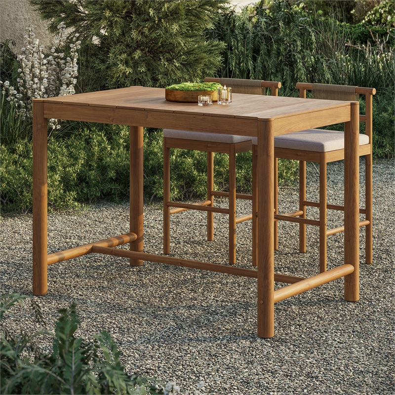 Eleni Rectangle 56-Inch Outdoor Teak Wood Rectangular Bar Table in Natural