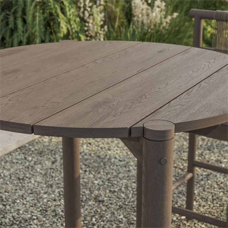 Eleni Round 35 Inch Outdoor Teak Wood Round Bar Table in Weathered Gray Teak