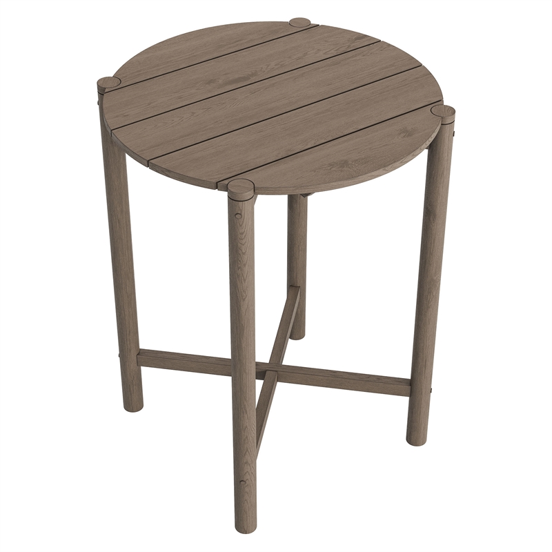 Eleni Round 35 Inch Outdoor Teak Wood Round Bar Table in Weathered Gray Teak