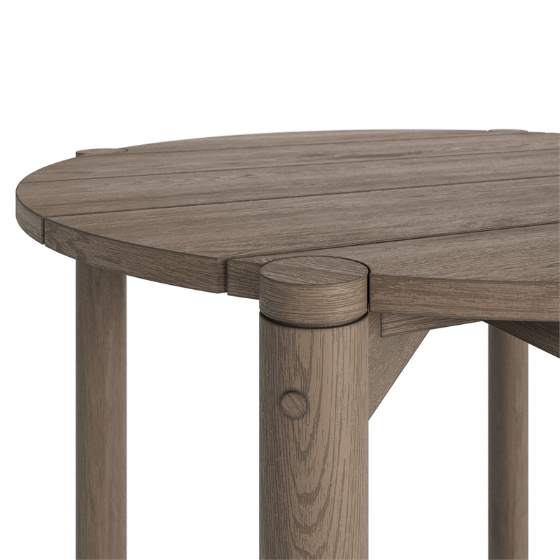 Eleni Round 35 Inch Outdoor Teak Wood Round Bar Table in Weathered Gray Teak