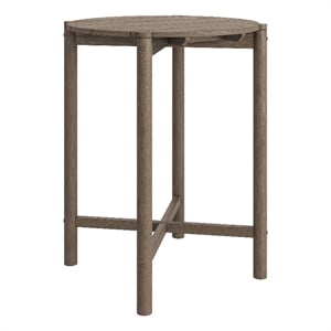 Eleni Round 35 Inch Outdoor Teak Wood Round Bar Table in Weathered Gray Teak