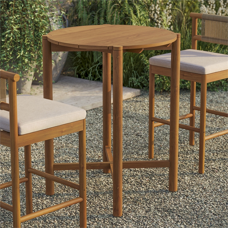 Eleni Round 35 Inch Outdoor Teak Wood Round Bar Table in Natural