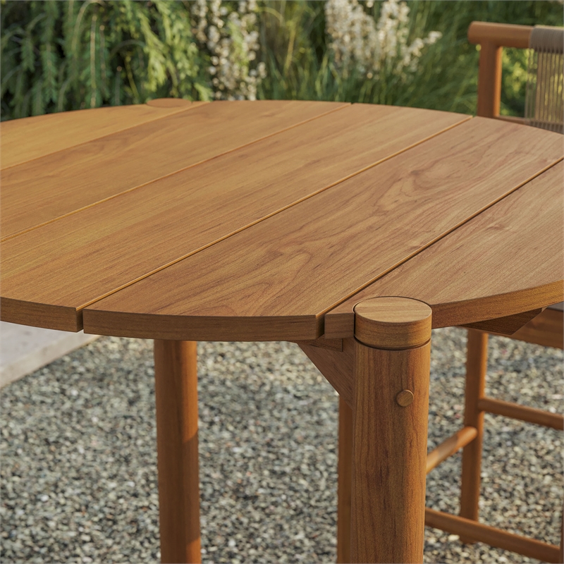 Eleni Round 35 Inch Outdoor Teak Wood Round Bar Table in Natural