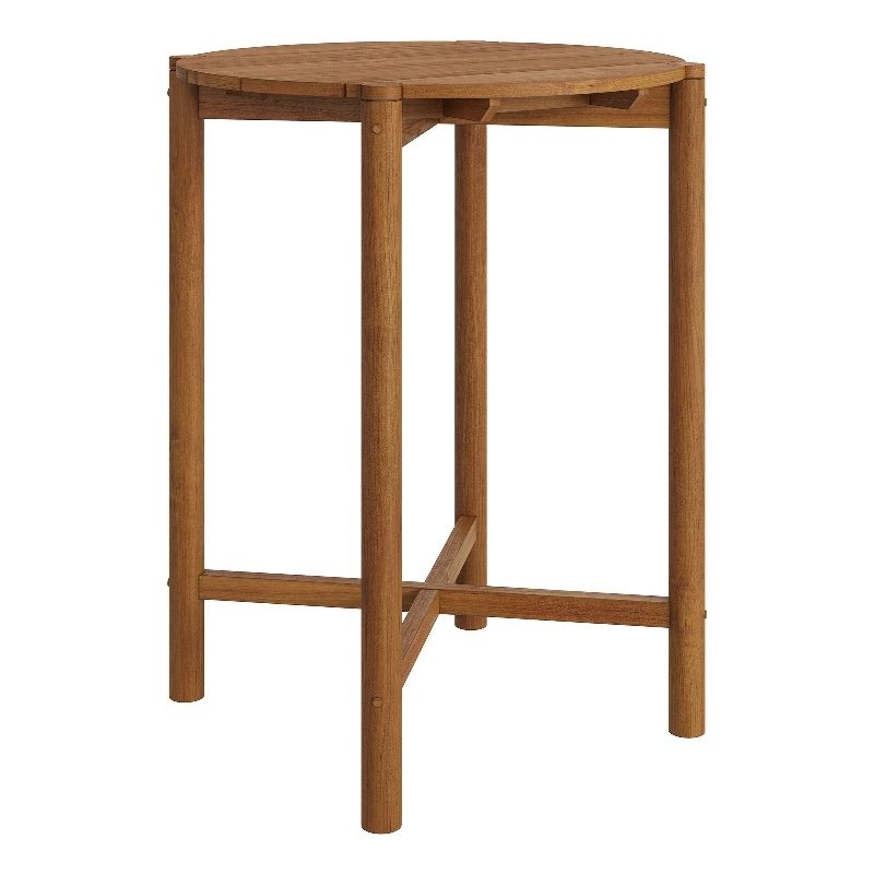Eleni Round 35 Inch Outdoor Teak Wood Round Bar Table in Natural