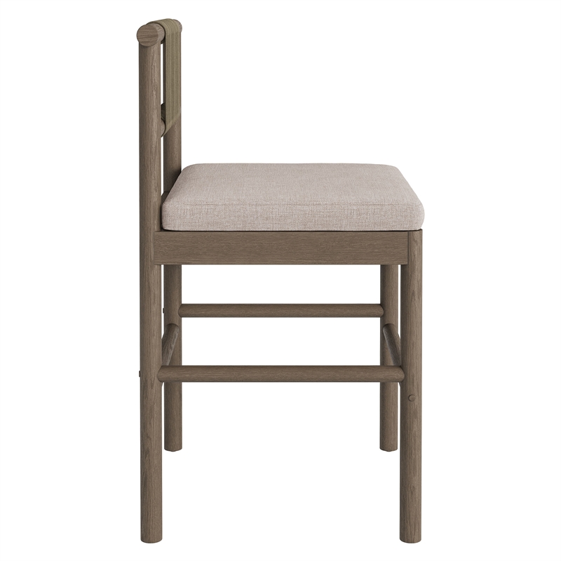 Eleni Outdoor Teak Wood Counter Stools Set of 2 in Weathered Gray Pebble