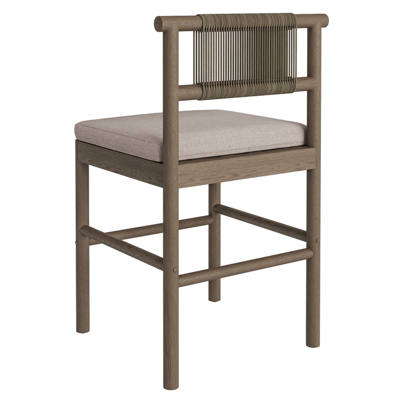 Eleni Outdoor Teak Wood Counter Stools Set of 2 in Weathered Gray Pebble
