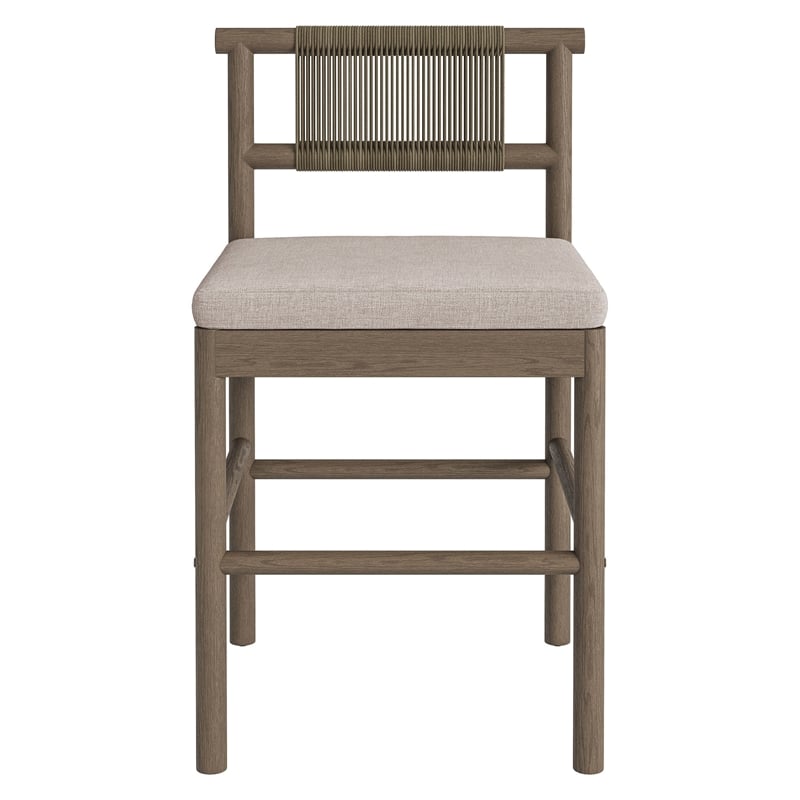 Eleni Outdoor Teak Wood Counter Stools Set of 2 in Weathered Gray Pebble