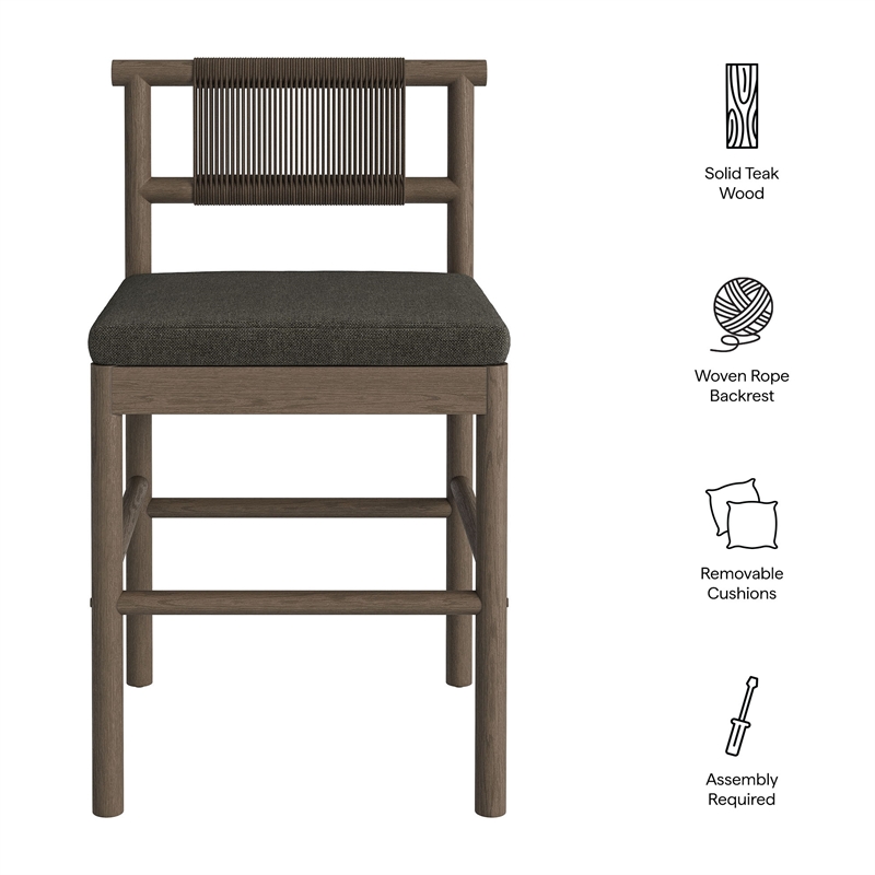 Eleni Outdoor Teak Wood Counter Stools Set of 2 in Weathered Gray Flint