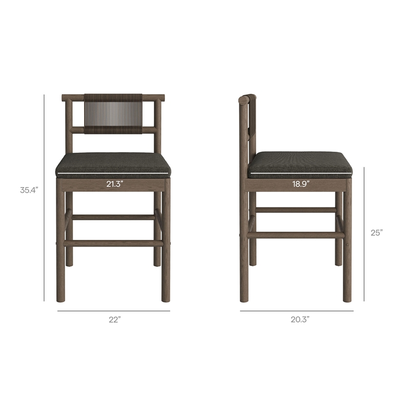 Eleni Outdoor Teak Wood Counter Stools Set of 2 in Weathered Gray Flint