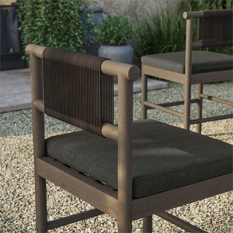 Eleni Outdoor Teak Wood Counter Stools Set of 2 in Weathered Gray Flint