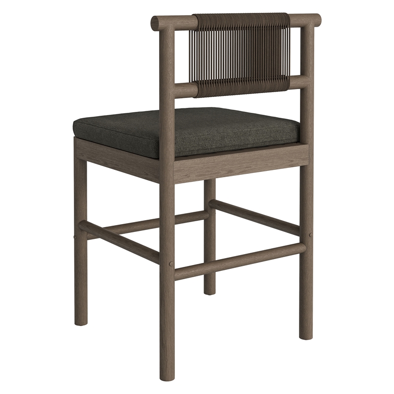 Eleni Outdoor Teak Wood Counter Stools Set of 2 in Weathered Gray Flint