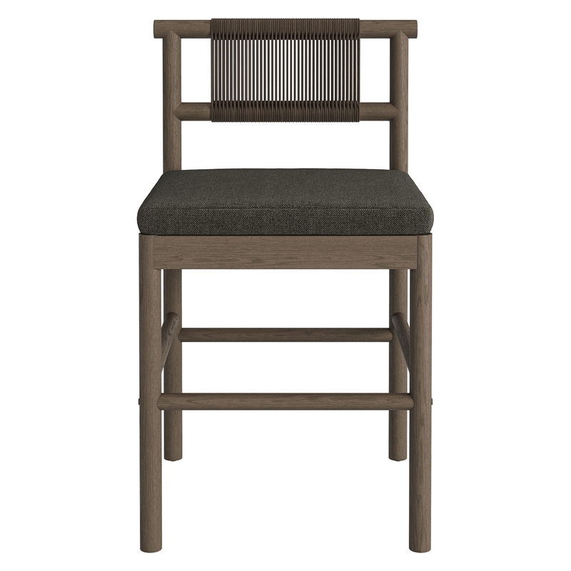 Eleni Outdoor Teak Wood Counter Stools Set of 2 in Weathered Gray Flint