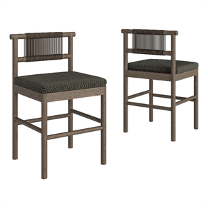 Eleni Outdoor Teak Wood Counter Stools Set of 2 in Weathered Gray Flint