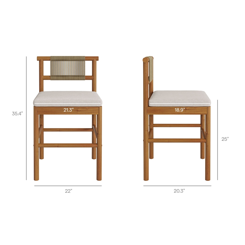 Eleni Outdoor Teak Wood Counter Stools Set of 2 in Natural Sail