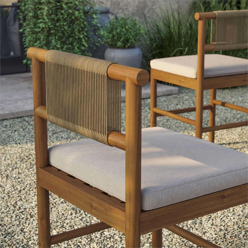 Eleni Outdoor Teak Wood Counter Stools Set of 2 in Natural Sail