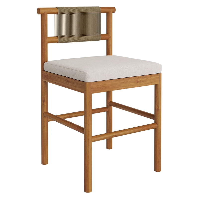 Eleni Outdoor Teak Wood Counter Stools Set of 2 in Natural Sail
